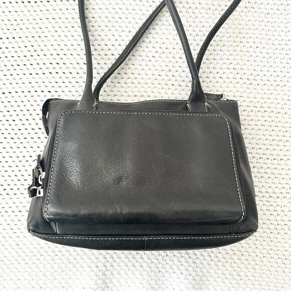 Fossil Vintage Y2K Black Faux Leather Boxy Front Flap Buckle Pocket Shoulder Bag - Picture 7 of 10